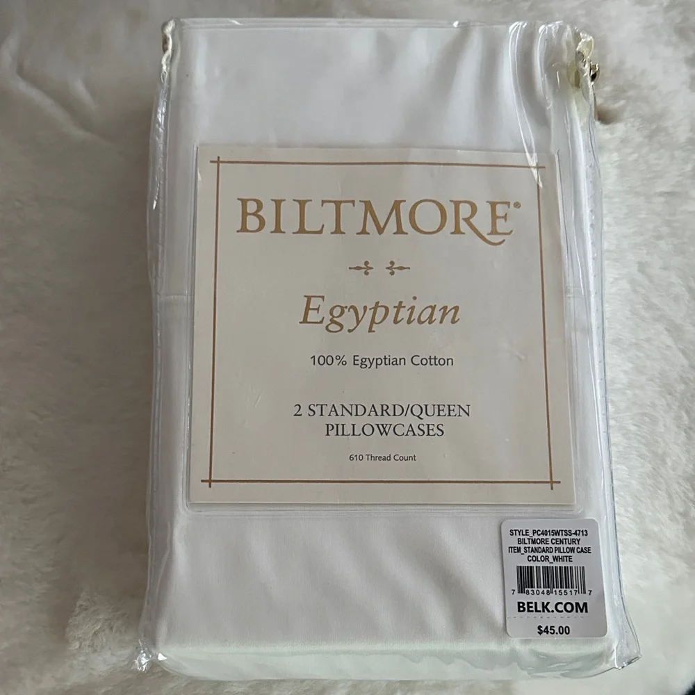 NWT Egyptian Cotton Standard/Queen Pillowcases - Elegant White